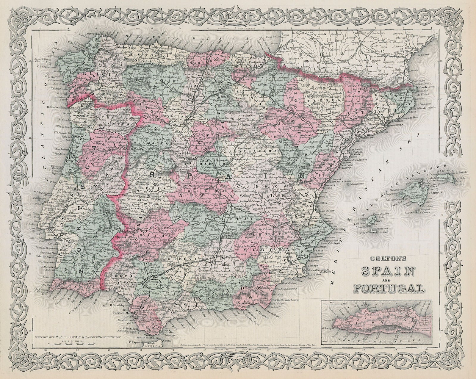Colton's Spain and Portugal in regions & provinces. Iberia 1869 old map